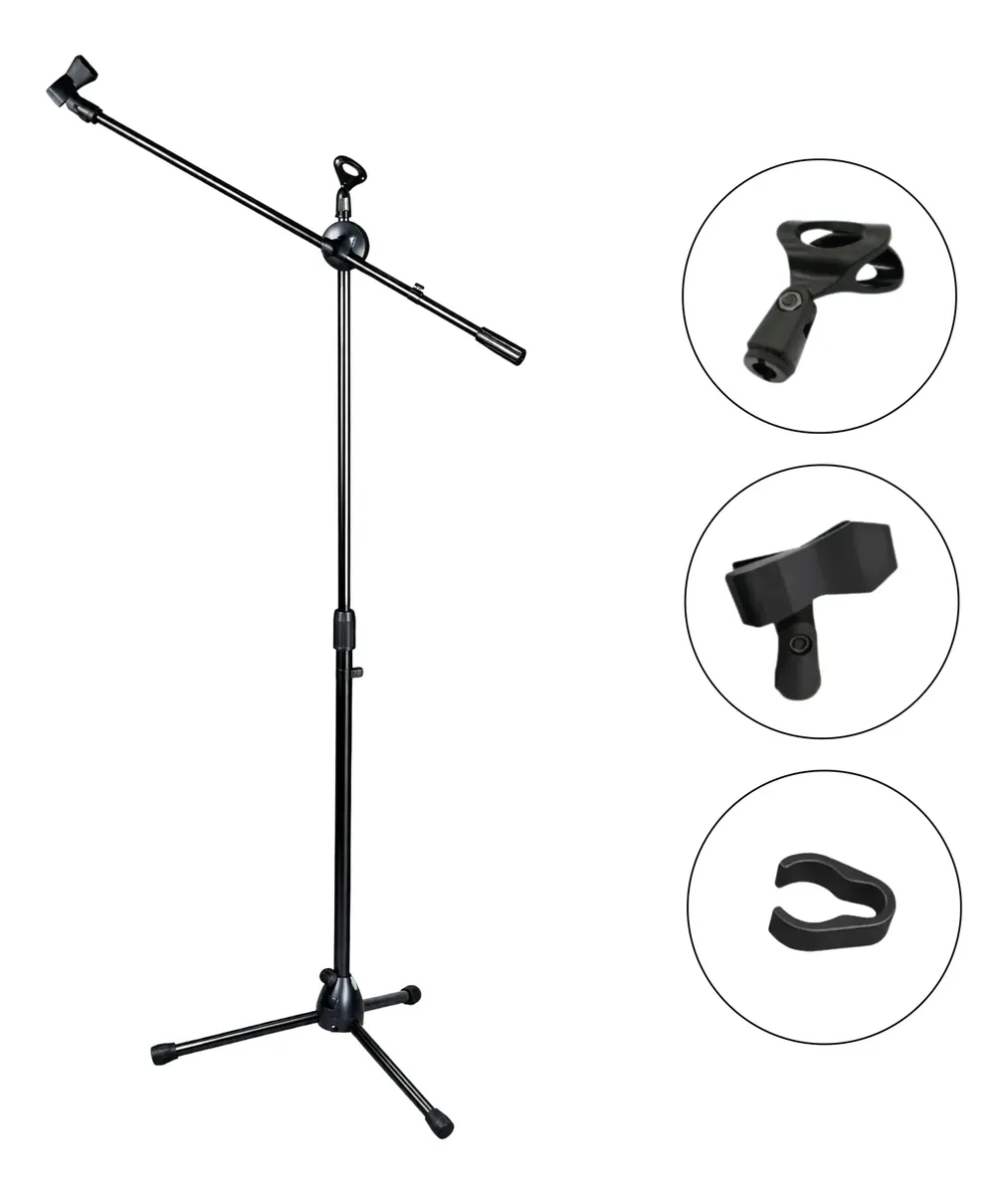 Pedestal P/ Microfone Tripé Girafa Alumínio 2 Cachimbos