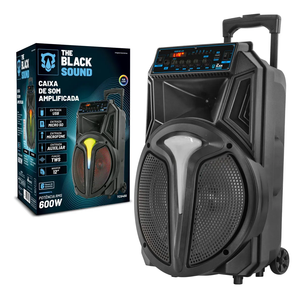 Caixa De Som Amplificada Bluetooth 600w Rms Tcs400 Cor Preto The Black Tools Com Rádio Fm Usb Pendrive Led Rgb Bivolt